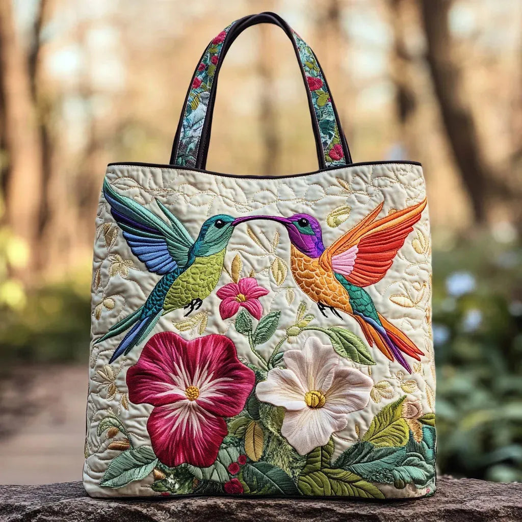 Sac artisanal - Colibri et fleurs blanches