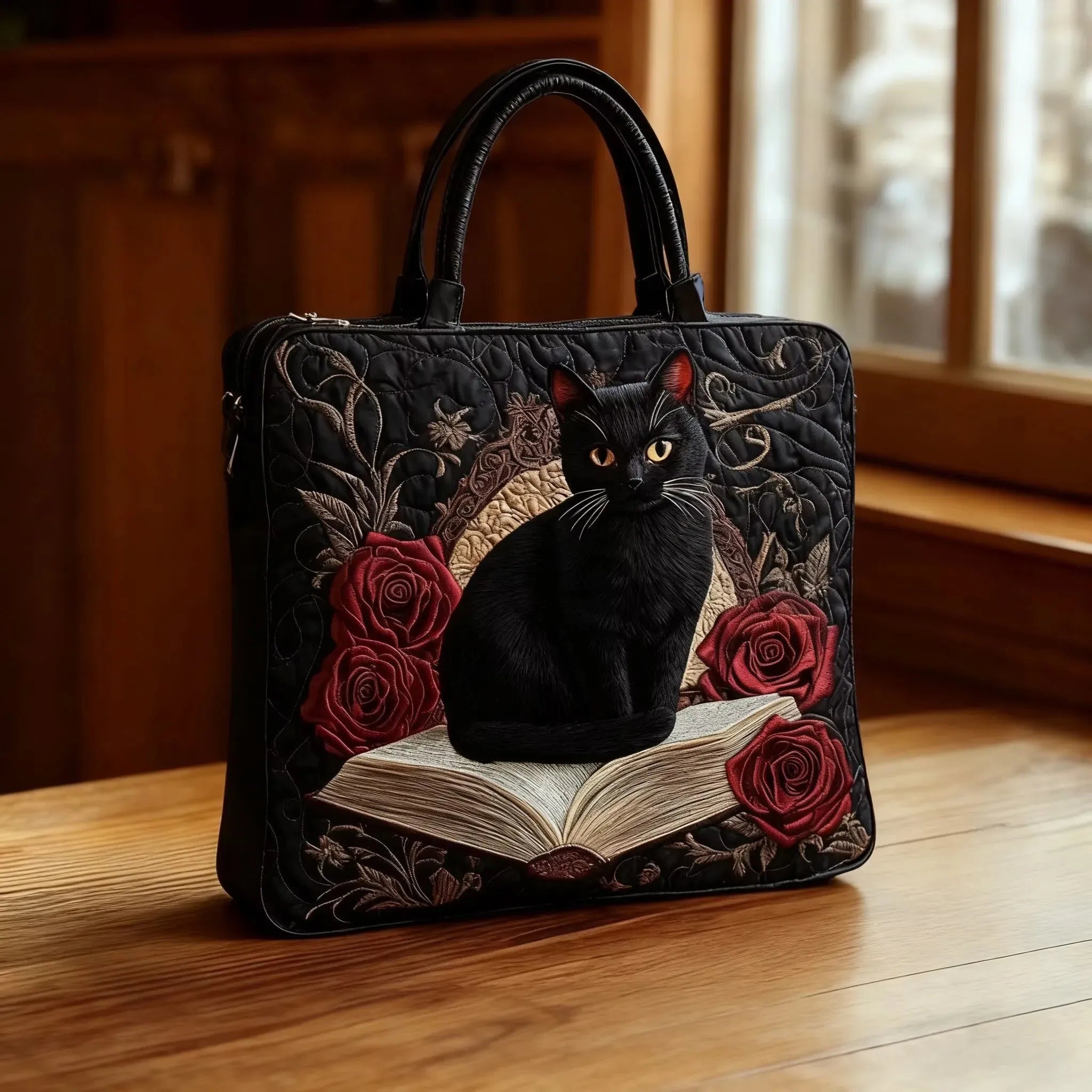 Sac artisanal - Chat noir sur les livres