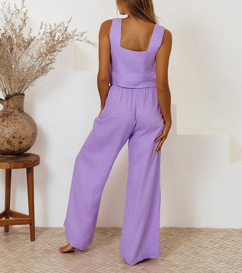 Megan - Ensemble Top Minimaliste et Pantalon Évasé