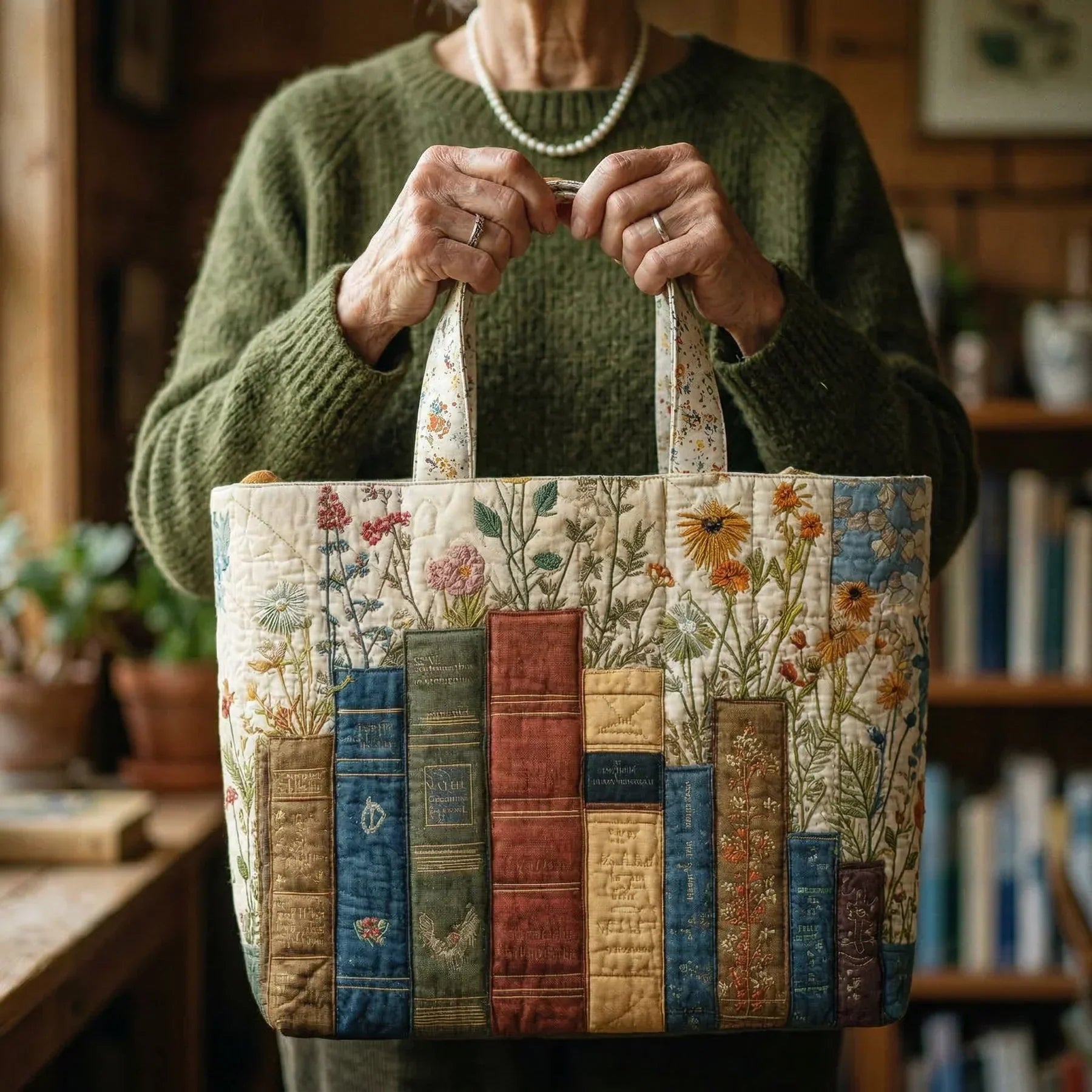 Sac artisanal - Livres et fleurs