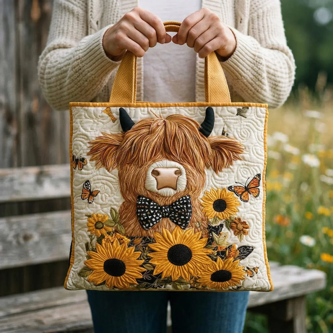 Sac artisanal - Vaches des Highlands avec tournesols